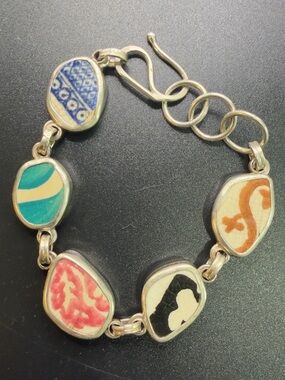 CHANEY STERLING SILVER 925 PORCELAIN CHINA BRACELET Unique Handcrafted Artisan